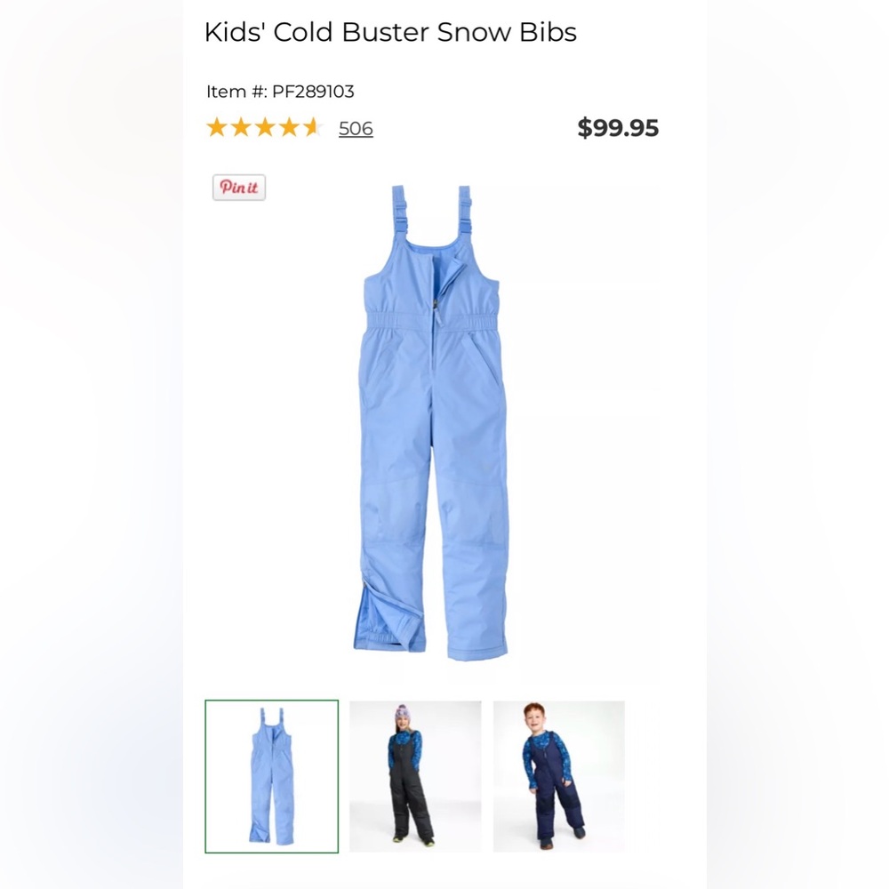 L.L. Bean Light Blue Kids Snow Bibs
